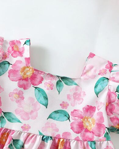 sweetabby Toddler Baby Girl Dresses Summer Clothes Boho Short Sleeve Dress Ruffle Infant Sundress Cute Girls Outfit in Saudi Arabia