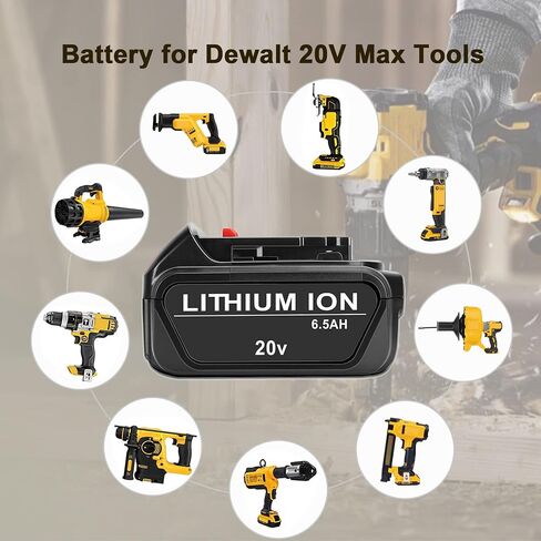 2 Pack 6.5Ah Replacement Battery for Dewalt 20v Battery, Compatible for 20v Dewalt MAX Batteries DCB206 DCB200 DCB204 DCB180 Cordless Power Tools in Saudi Arabia