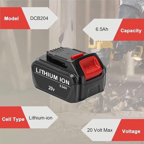2 Pack 6.5Ah Replacement Battery for Dewalt 20v Battery, Compatible for 20v Dewalt MAX Batteries DCB206 DCB200 DCB204 DCB180 Cordless Power Tools in Saudi Arabia
