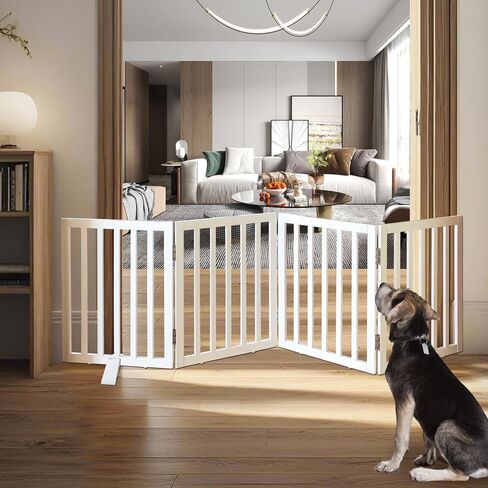 Freestanding Dog Gate Indoor for The House Foldable Wood White Long Puppy Gate for Doorways Pet Gate for Stairs Extra Wide Pet Fence,Cedar,24" Height 4 Panels in Saudi Arabia