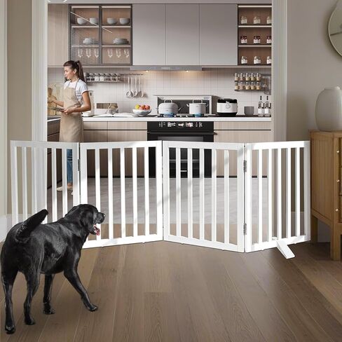 Freestanding Dog Gate Indoor for The House Foldable Wood White Long Puppy Gate for Doorways Pet Gate for Stairs Extra Wide Pet Fence,Cedar,24" Height 4 Panels in Saudi Arabia
