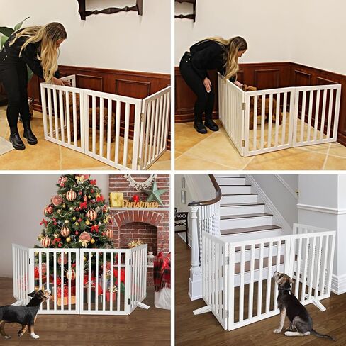 Freestanding Dog Gate Indoor for The House Foldable Wood White Long Puppy Gate for Doorways Pet Gate for Stairs Extra Wide Pet Fence,Cedar,24" Height 4 Panels in Saudi Arabia