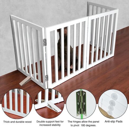 Freestanding Dog Gate Indoor for The House Foldable Wood White Long Puppy Gate for Doorways Pet Gate for Stairs Extra Wide Pet Fence,Cedar,24" Height 4 Panels in Saudi Arabia