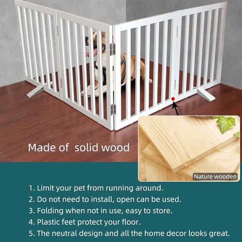 Freestanding Dog Gate Indoor for The House Foldable Wood White Long Puppy Gate for Doorways Pet Gate for Stairs Extra Wide Pet Fence,Cedar,24" Height 4 Panels in Saudi Arabia