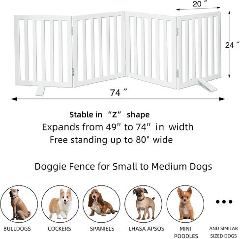 Freestanding Dog Gate Indoor for The House Foldable Wood White Long Puppy Gate for Doorways Pet Gate for Stairs Extra Wide Pet Fence,Cedar,24" Height 4 Panels in Saudi Arabia