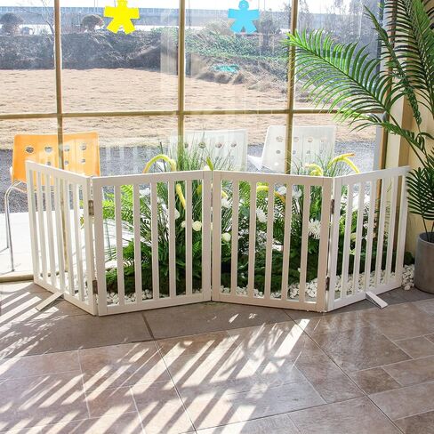 Freestanding Dog Gate Indoor for The House Foldable Wood White Long Puppy Gate for Doorways Pet Gate for Stairs Extra Wide Pet Fence,Cedar,24" Height 4 Panels in Saudi Arabia