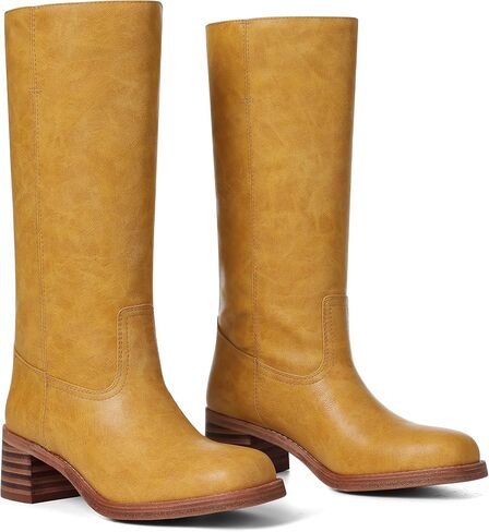 VOMIRA Women's Knee High Boots Wide Calf Boots Black Boots Square Toe Chunky Block Heel Long Boots Pull On Riding Boots Knight Boots Casual Comfortable Low Heel Womens Boots in Kuwait