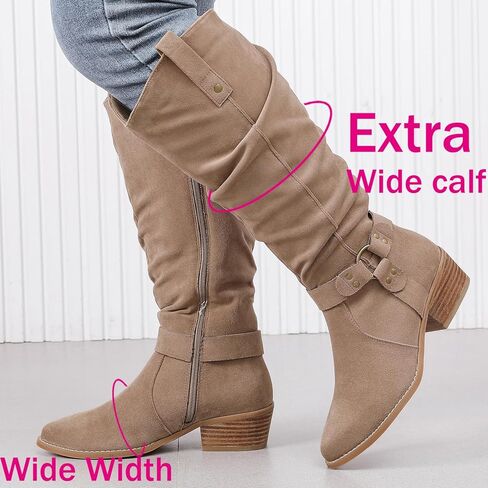 Luoika Women's Extra Wide Calf Knee High Boots, Wide Width Slouchy Knee-High Boots. in Kuwait