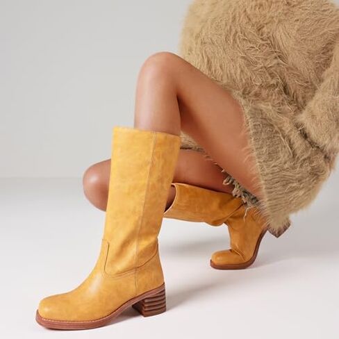 VOMIRA Women's Knee High Boots Wide Calf Boots Black Boots Square Toe Chunky Block Heel Long Boots Pull On Riding Boots Knight Boots Casual Comfortable Low Heel Womens Boots in Kuwait