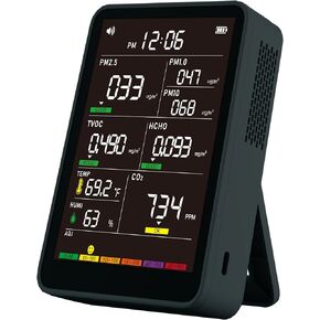 Prefessionall Indoor Air Quality Monitor with 7X AQI Beep Alarms, 16 in 1 Portable Real-Time Detector for PM1.0 | PM2.5 | PM10 | CO2 | TVOC | HCHO | Temp | Hum for Home Cars Plants and Pets