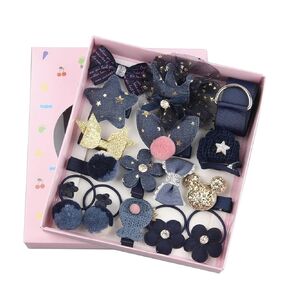 Baby Hair Clips and Hair Ties Babies Barrettes Bows Ties Toddlers Barrettes Assorted Styles Girl Hair Accessories Set (NAVY BLUE)