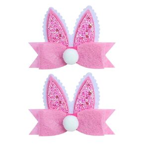 Bunny Ear Hair Bow Hair Clip for Baby Girls Easter Cartoon Rabbit Glitter Ears Hair Clip Hairpin Hair Accessory TSFJ92 (Yellow)
