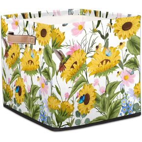 13 Inch Fabric Storage Cube with Handles, Tropical Fish and Sea Turtle Collapsible Square Storage Basket, Turtle Print Storage Bin Canvas Closet Organizer for Toys Books Clothes