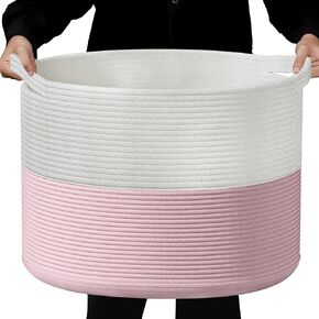 Blanket Storage Basket Large, Cotton Rope Storage Basket 22''x 22 ''x 14'' Big Woven Blanket Bin with Handle, Basket for Blankets Laundry Pillow Basket for Living Room (Pink) in Kuwait