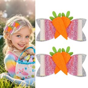 Easter Carrot Bow Hair Clip for Girls - 2-Pack Cute Spring Hair Accessories, Easter Bunny Theme Hairpins for Kids, Toddlers, and Teens