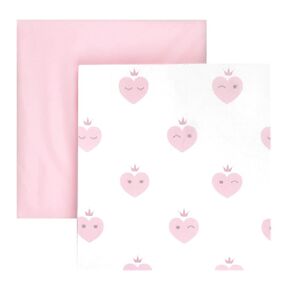 Tadpoles 2-Piece Heart Emoji with Crown Crib Sheets | Collection of 2 Fitted Crib Sheets | 100% Brushed Microfiber Polyester | Soft, Smooth, Breathable & Durable | Ideal for Babies | Pink