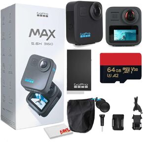 GoPro MAX 360 (2025) Action Camera Dual-Lens 5.6K 360 Video + Hero Mode with Cleaning Set + 64GB Memory Card and More