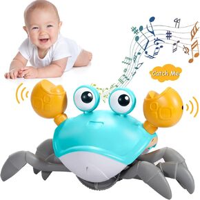 Crawling Crab Baby Toy Gifts Infant Tummy Time Toys Build in Rechargeable Battery,Baby Toys with Music and LED Light for 0-6 6-12 1-3 4+ Year Old Boys Girls Toddler（Teal）