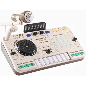 Kids DJ Mixer,Baby Musical DJ Set for Kids with 3 Scratching Sound Effect,12 Demo Song,12 Sound and Melody,DJ Turntable with Record,USB DJ Party Mixer Musical Toy with Light