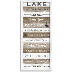 Stupell Industries Lake House Rules List Rustic Pattern Boat Oars, Designed by Natalie Carpentieri White Framed Wall Art, 10 x 24