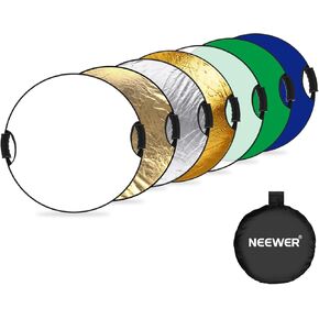 NEEWER 43"/110cm 7 in 1 Light Reflector with Handles & 3/8" Mount Thread, Translucent/Silver/Gold/Soft Gold/Silvery White/Blue Background/Green Screen Collapsible for Outdoor Photography, RF-110III