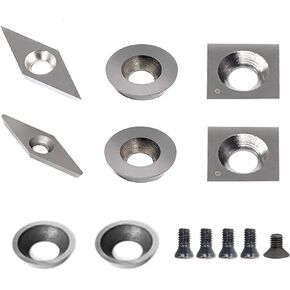 8pcs Carbide Lathe Tools Carbide Inserts For Wood Lathe Turning Tool,Tungsten Carbide Cutter Inserts Set Include Square, And Round,Diamond With Sharp Point and Screws (8 pcs)