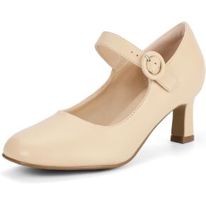 IDIFU IN3 Mary Jane Shoes Women's Closed Round Toe Low Short Small Heels Dressy Heeled Dress Shoes for Women Bride Ladies Wedding Work Comfortable Trendy Pumps with Round Buckle