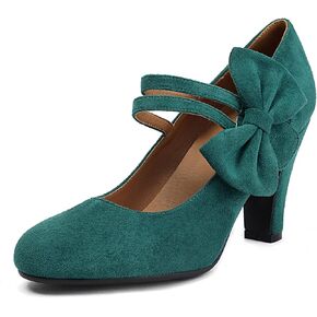 Women's Mary Jane Close Round Toe Vintage 1950s Gatsby Heels Bow Double Straps Retro 1920s Victorian Pumps 1930s Shoes