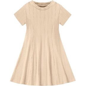 Neutocd Toddler Baby Girl Dress Short Sleeve A Line Ribbed Knit Skater Twirl Sundress Casual Cute Summer Dresses for Girls