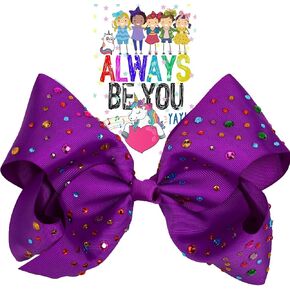 Worldly Finds Hair Clip - Rhinestone Large 8 Inch Bow - Blue, Sky Blue, Pink, Rainbow - Hair Accessories for Girls, Toddlers, Cheer Bows, Large Ribbon Fashion Hair Bow Accessories in Kuwait