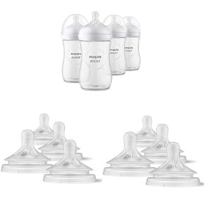 Philips AVENT Natural Baby Bottles with Natural Response Nipples, Clear, 4pk (9oz) + 4pk (Flow 4) + 4pk (Flow 5)