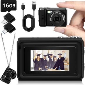 Mini Keychain Camera, Thumb Sized 1080P Mini Video Camera Recorder with LED Flash Light Monoreflexes CMOS Micro Video Camcorder with 16GB Card and 2 OTG Adapters for Student Teens Recording