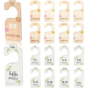 RETON 16 PCS Baby Closet Dividers with 2 Style Design, Double-Sided Wooden Baby Size Clothes Hanger Organizer for Baby Nursery Decor from Newborn to Toddle 24 Months Girl and Boy
