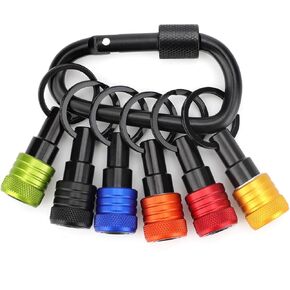 SUNJOYCO 6PCS 1/4in Bit Holder, Aluminum Alloy Screwdriver Bits Holder, Quick Change Extension Bar Keychain with Carabiner, Cool Gadgets for Men