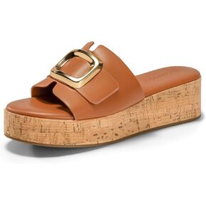 Coutgo Womens Platform Sandals Cork Beach Slip on Wedges Metal Buckle Slides Open Toe Summer Shoes