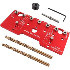 Shelf Pin Jig, 6mm Cabinet Adjustable Drill Guide, 1/4 Inch Aluminum Shelf Pin Drilling Jig Drilling for Straight Hole Shelf Pin Drilling Template Woodworking Tools, Red
