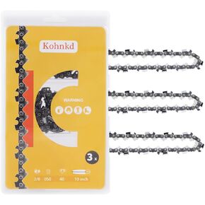 3 pack 10 inch 3/8 050 40dl Chainsaw Chains for Echo CS-271 CS280 CS290 CS300, Remington RM1035P, Worx WG309, Sun Joe SWJ803E SWJ807E S40