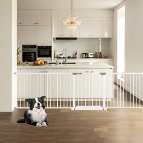 85"-113" Extra Wide Baby Gate for Stairs. Large Child Gate Extra Long. Auto Close Safety Baby Gates, Durability Dog Gate for The House, Doorways. Gates for Dogs Indoor, White Pressure Pet Gate.
