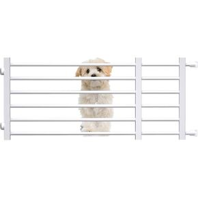 Adjustable Short Indoor Dog Gate for Small Dogs & Puppies - Step Over Wooden Pet Gate for Doorways/Stairs, No Installation, 22"-40" Wide (White, M)