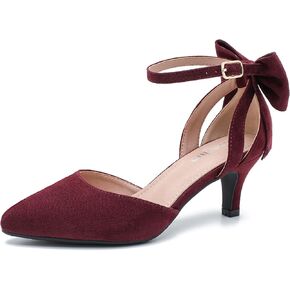 fereshte Women's Wedding Evening Party Bow Kitten Heels Pumps Ankle Strap Buckle Dress Shoes