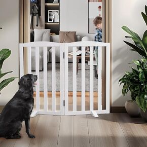 Freestanding Dog Fence Indoor for Doorways White Long Dog Gates for The House Stairs or Hallways, Foldable Pet Gate,Support Feet Included, Puppy Gate Cedar Wood,32 "Height-3 Panels