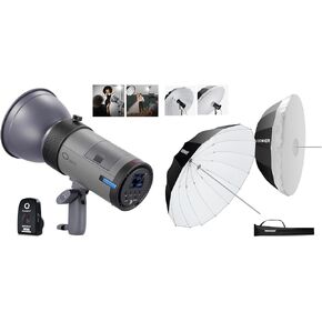 NEEWER Q300 300Ws 2.4G Outdoor Studio Flash with Q Compact Wireless Trigger Strobe Light Photography Cordless Monolight with NS4U 71"/180cm Parabolic Reflective Umbrella Photography