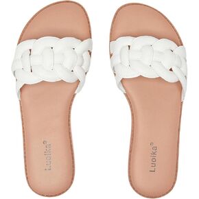 Luoika Women's Wide Width Flat Slides Sandals, Casual Comfortable Summer Beach Shoes Slip on Slide Sandal for Women.