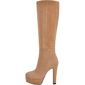 richealnini Platform Knee High Boots for Women Side Zip Up Tall Boots with Block Heel Comfort Long Boots