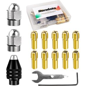 15pcs Chuck Collet Kit for Dremel-0.8-3.2mm استبدال Shank 4486 أداة Rotary Under Quick Chuck ملحق Chuck مع 4485 من النحاس الكوليت والمعادن