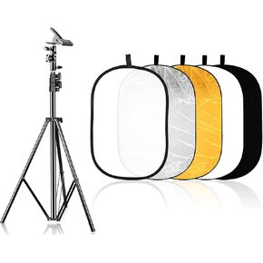 Emart Photography Studio 60cm x 90cm/24'' x 36'' Oval 5-in-1 Portable Multi Collapsible Disc Lighting Reflector with Reflector Clamp Holder and 8.5 ft Stand Kit - Translucent, Silver, Gold, White and