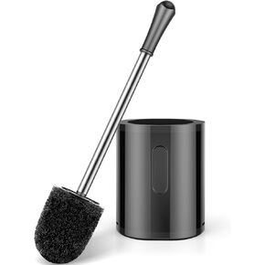 Compact Toilet Brush & Holder, Stainless Steel Handle, Space Saving for Storage, Deep Cleaning, Drip-Proof, Easy to Assemble, Nylon Bristles, White & Grey