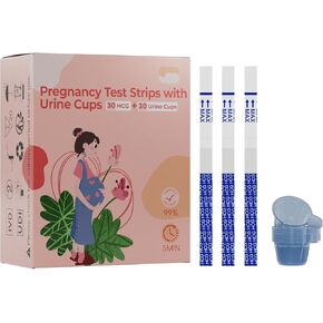 Pregnancy Test Strips Kit with Cup:30HCG + 30 Urine Cups Set HCG Detection Home Pregnancy Test, Extra-Wide 5mm HCG Pregnancy Strip Test Kit,Over 99% Accuracy, Individually Wrapped