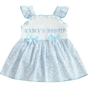 Baby Girl Romper Dress Fly Sleeve Frill Bow Letter Embroidered Floral/Plaid Dresses Infant Newborn Girls Outfit Summer