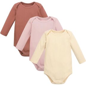 Baby Long Sleeve Bodysuit Boy Girl 3 Pack Organic Cotton Infant Romper
